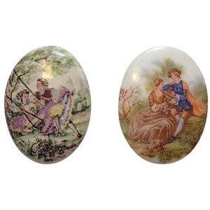 (2) Vintage Fragonard Cameos Lovely Courting Couple + Organza Gift Pouch + Box